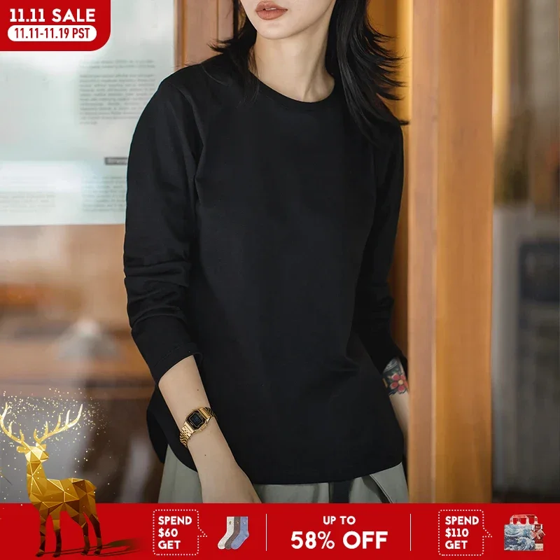 Maden Nữ Cơ Bản Của Áo Thun Tay Dài Trắng Thun 100% Cotton Chắc Chắn Chất Lượng Cao Cổ Cổ Tròn Cao Cấp 3 Màu Sắc Thu mới Áo