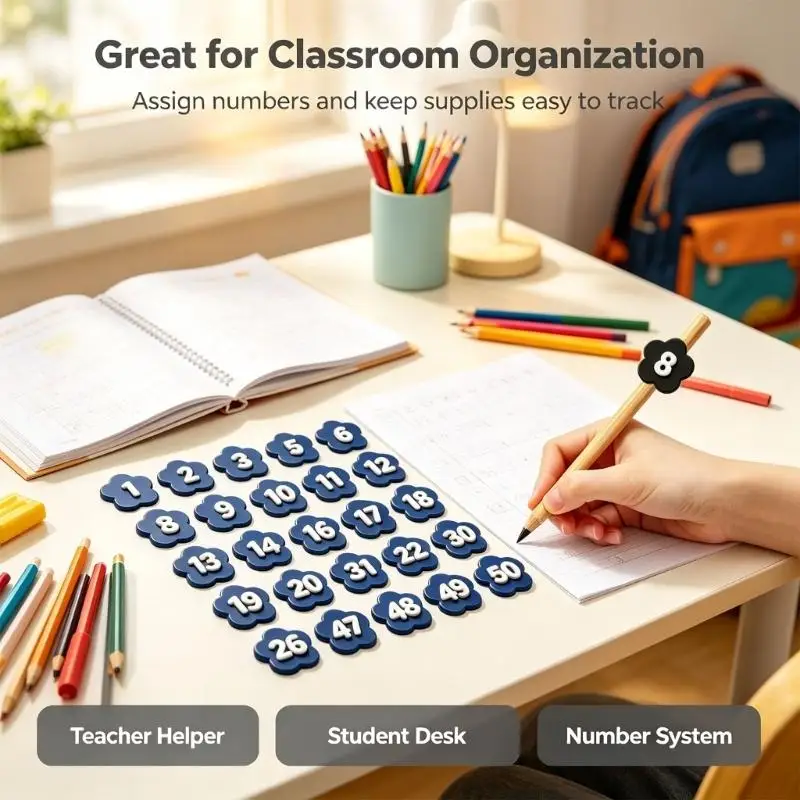 30-Piece Numbered Pencil Identifier Sleeves, Removable Acrylic Markers for Sorting and Organizing Similar Pencil Groups D2RC