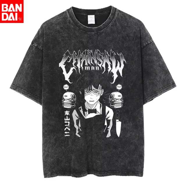 Attack on Titan Eren Yeager Erstgründungstitan & Kolossaltitan Split-Design Vintage Wash Print T-Shirt Herren 2026 Sommer Schwarz