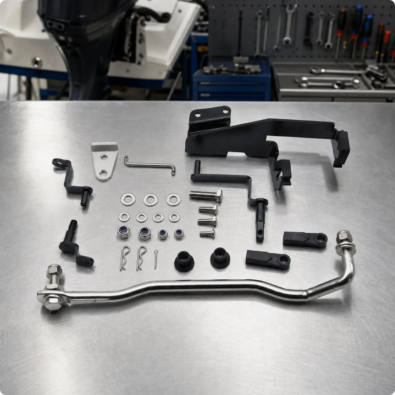 Outboard Steering Control Kit for Boat Engine Front Console Mount Mechanical Steering Linkage Hardware