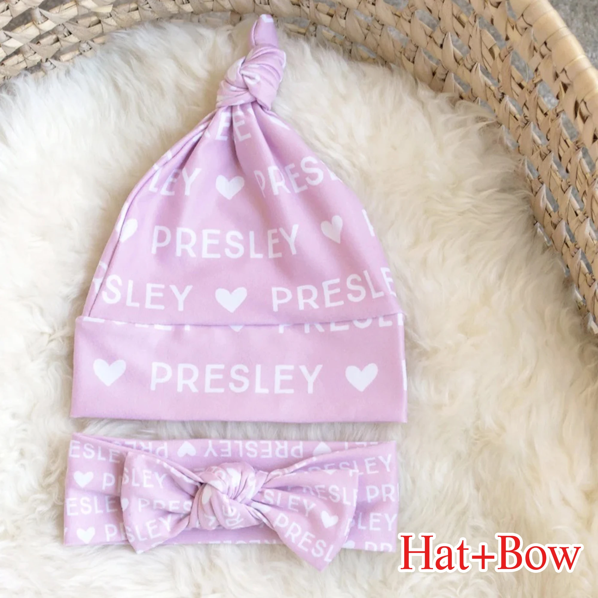 UOOPOO Personalized Name Swaddle Blanket Heart, Baby Hat, Bow, Pillowcase, Baby Swaddle, Baby Blanket