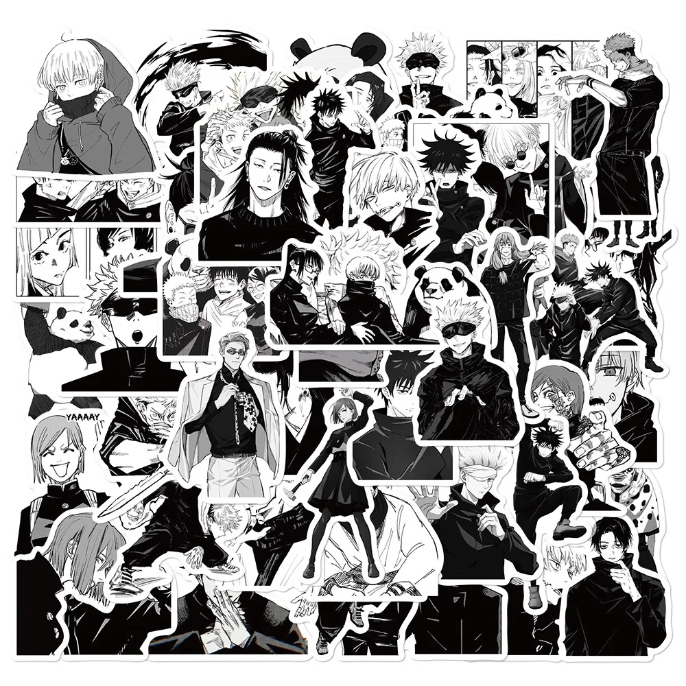 10/50PCS New Black WhiteAnime Stickers Jujutsu Kaisen Decal Phone Suitcase Graffiti Laptop Decals DIY Skateboard Sticker Toy