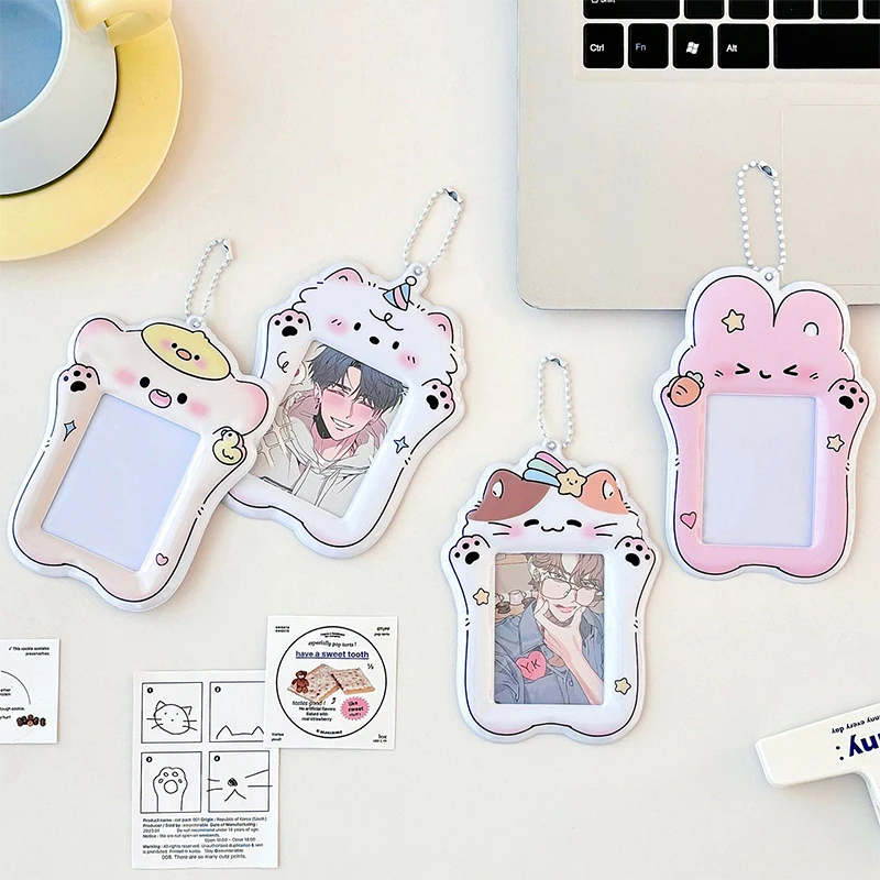 Ins Cartoon Photocard Holder Acrylic Kpop Card Case Idol Photo Frame Photo Album ID Card Card Film Sleeve With Pendant Keychian