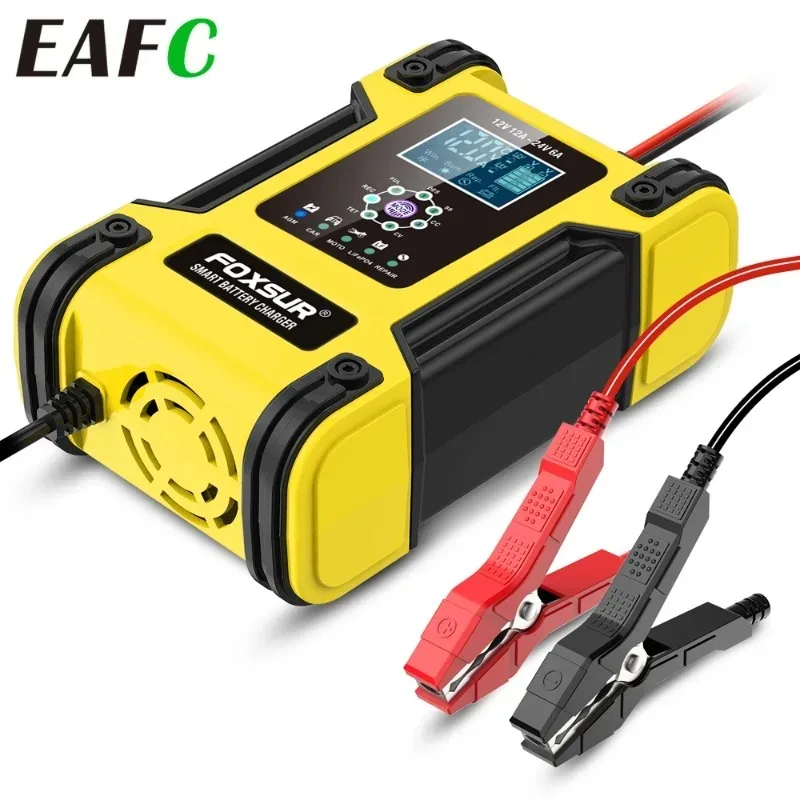 12A Car Battery Charger 12V 24V Automatic Smart Battery Charger LCD Display for Car Motorcycle Lead Acid Battery Agm Gel Wet