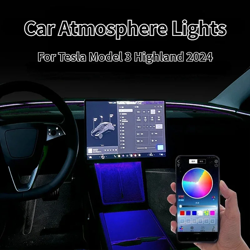 

Car Atmosphere Lights for Tesla Model 3 Highland 2024 Central Control Wireless Ambient Light USB Acrylic LED Light Accessories