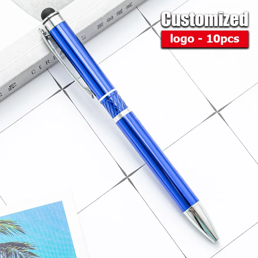 

10-100pcs High-quality Metal Blue Ballpoint Pens Wholesale Custom Name Logo Touch Screen Ball Pen Business Advertising Gift Pens