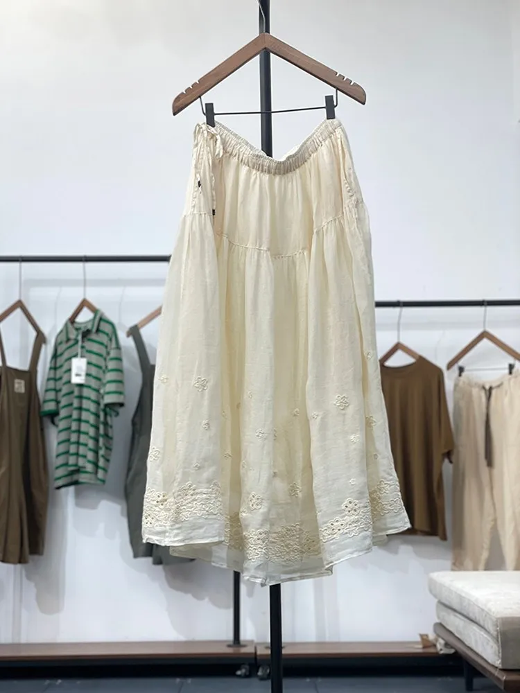 

Юбка миди А-силуэта с высокой талией, женская белая юбка-фея с кружевными вставками, летняя юбка А-силуэта из смесового хлопка