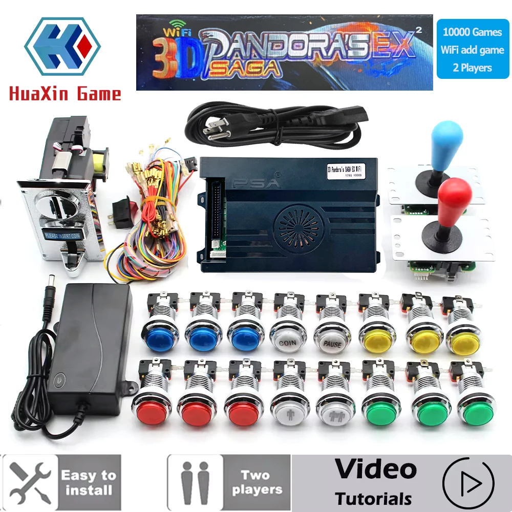 10000 Spiele 128GB, Kopie Sanwa Joystick, Chrom LED-Druckknopf, Pandora Saga Box Ex Wifi, Münzprüfer, Arcade-Automaten schrank