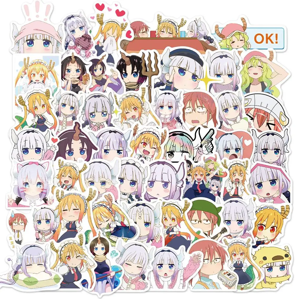 50PCS Anime Sticker Miss Kobayashi\'s Dragon Maid Cute Girl Decals for Skateboard Laptop Luggage Waterproof Car Sticker toys
