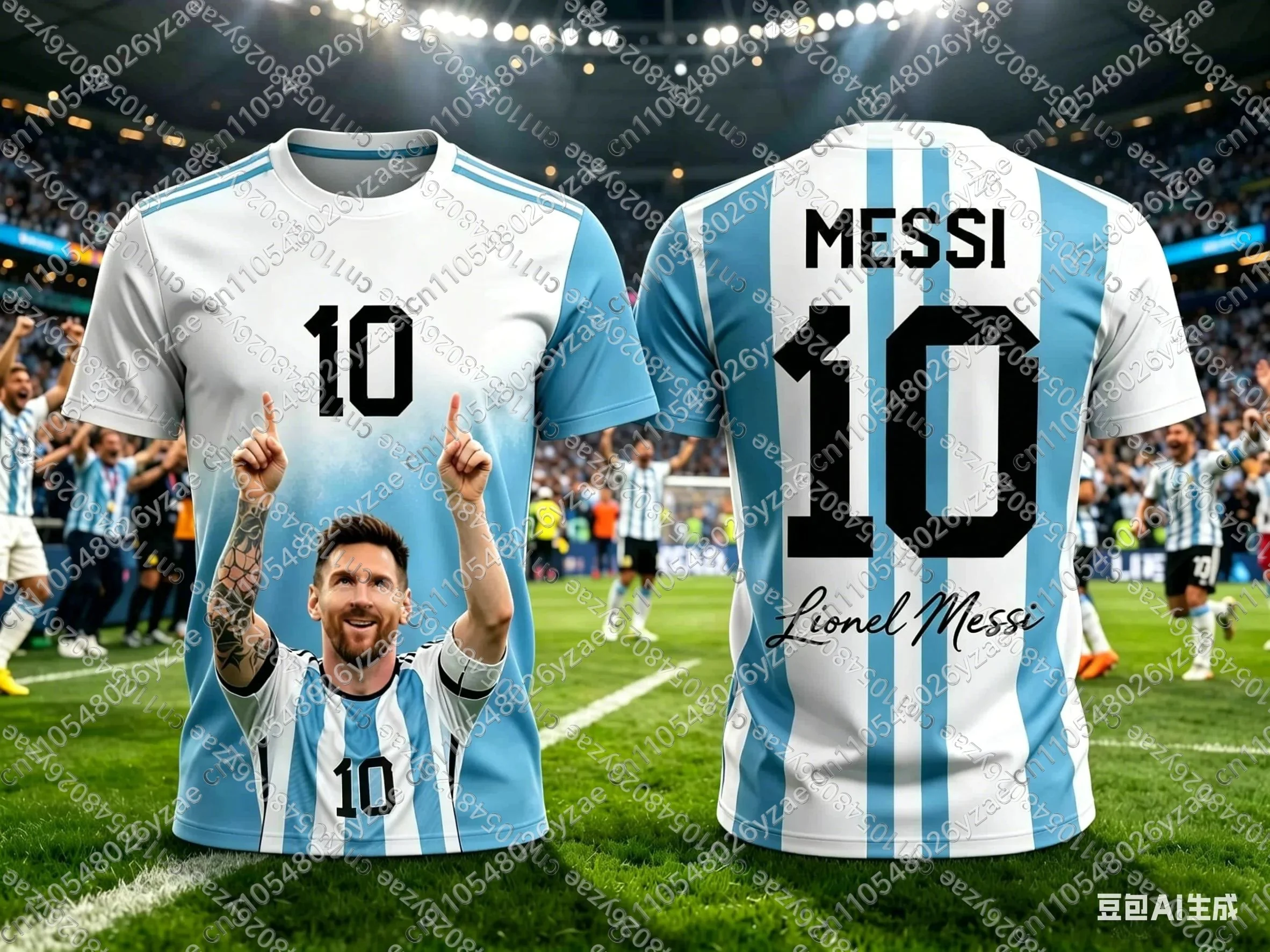 New Messi Style Summer 3D Printable Kid's Clothing Football Shirt T-shirt Quick-drying Comfortable Suitable for Daily Wearing