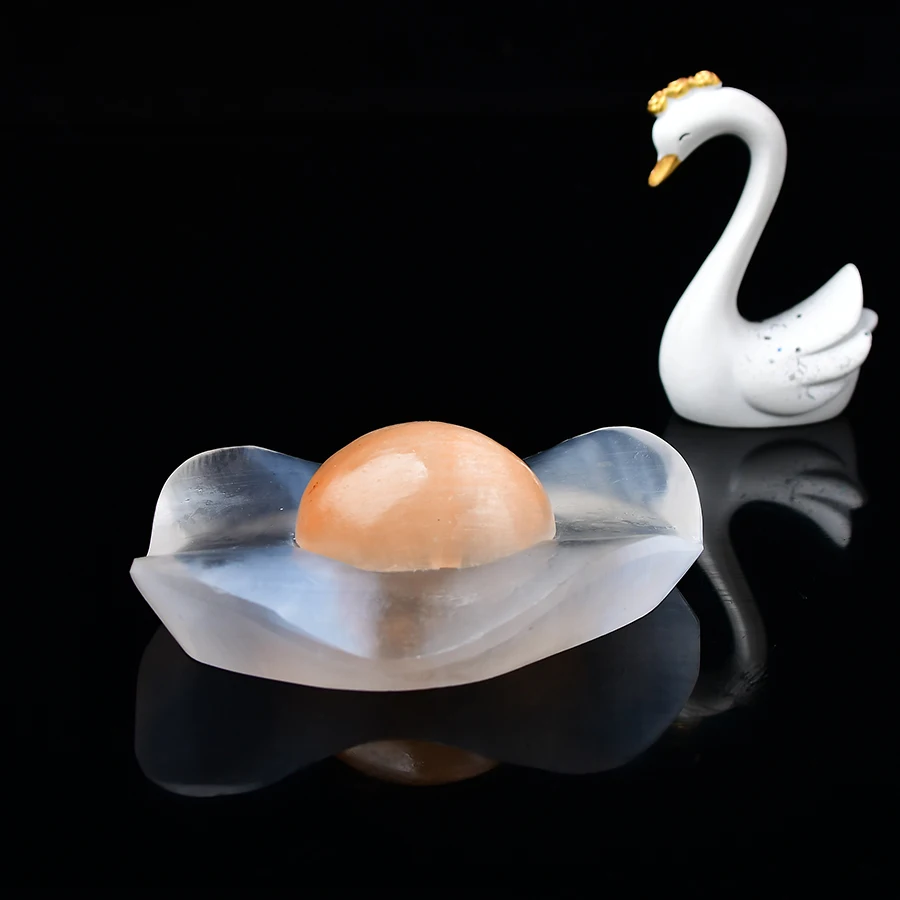 Natural Selenite Fried Egg Figurine Orange Calcite Yolk Crystal Ornament Unique Healing Stone Home Desk Spiritual Decor Gift