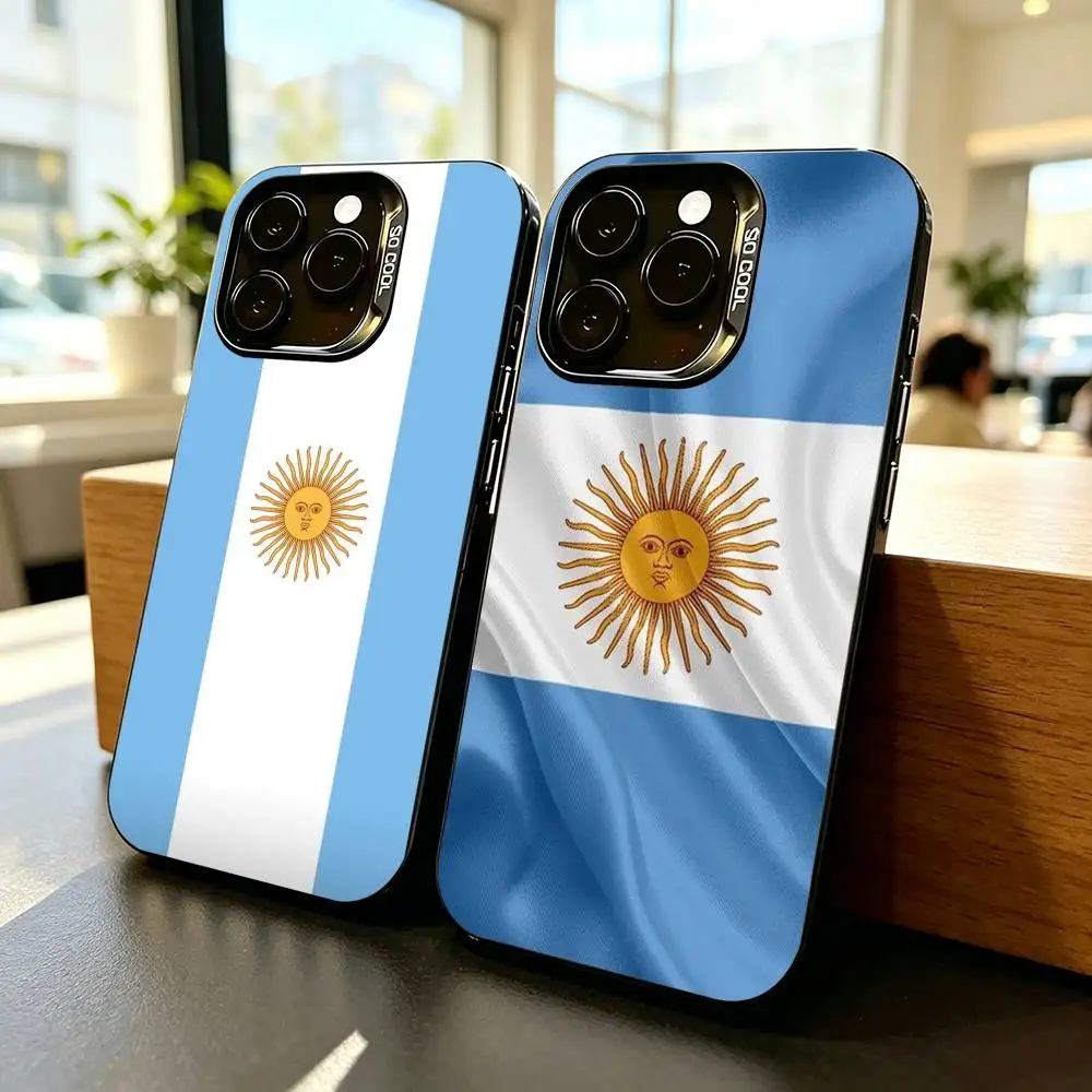 Argentina Football Support Flag-g Phone Case For iPhone 17,16,15,14,13,12,11 Plus,Pro Max,XS,Colored Silver Plated Inside Cover