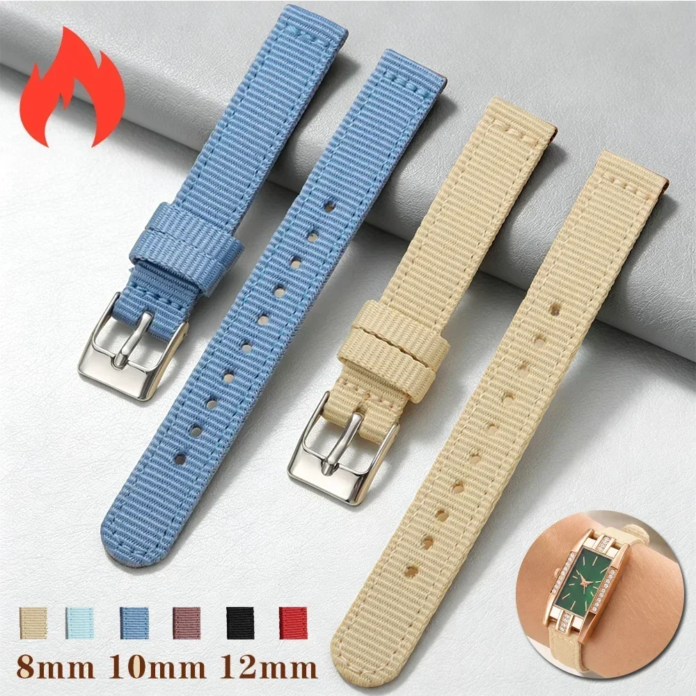 Fashion Ultra-thin Nylon Watch Strap 8mm 10mm 12mm Universal Wristband Fabric Durable Canvas Bracelet Women Men Band Accessories