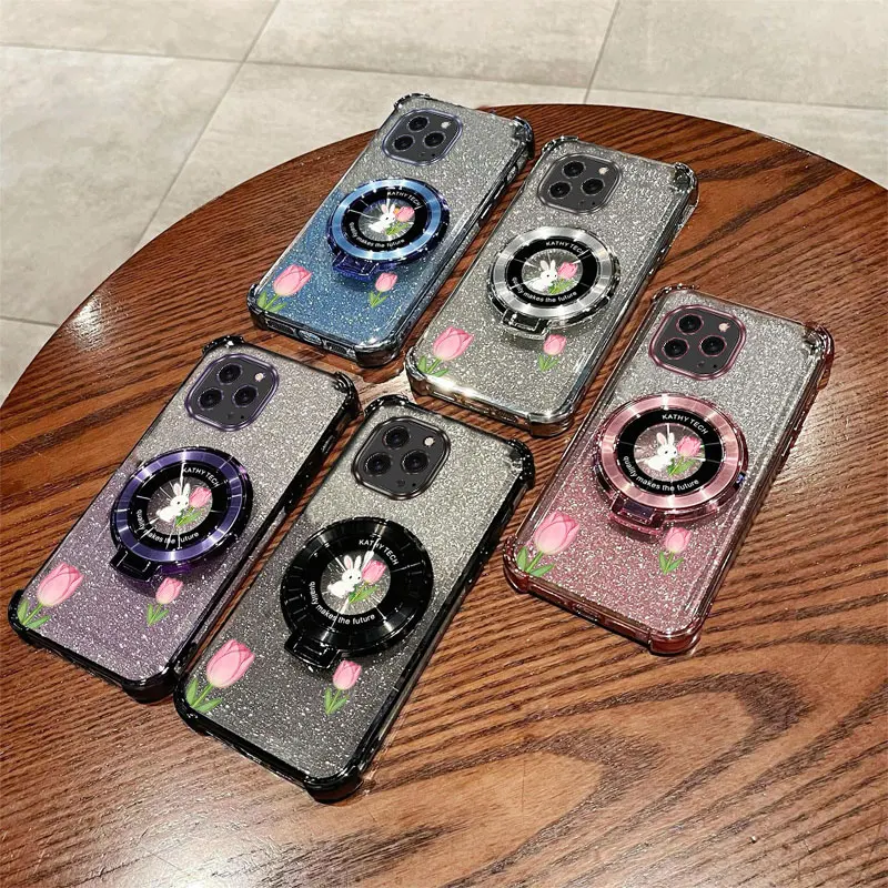 진주 스트랩 랜야드 반짝이는 장난스러운 토끼 폰 홀더 케이스 아이폰 16 15 14 13 12 11 Xs Pro Max Mini X XR Plus 16E 커버용