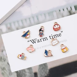 10pcs Diy Jewelry Accessories Alloy Drop Oil And Fan-mount Fuji Kimono Baby Earrings Pendant Small Material Handmade Charms
