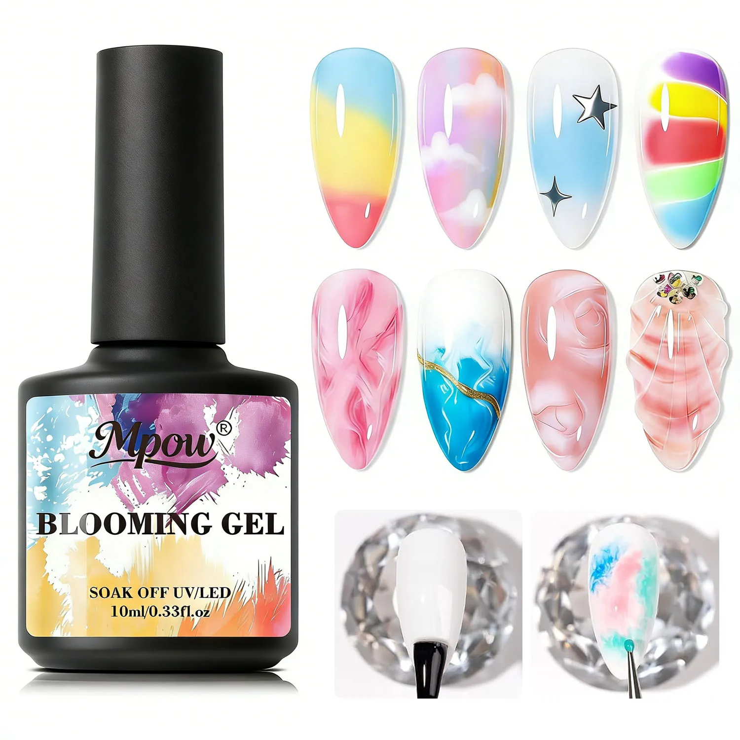 Mpow Blooming Gel Polish for Nail Art Mix with Color Gel to Create Marble & Watercolor Effect Soak Off UV LED Blending Gel