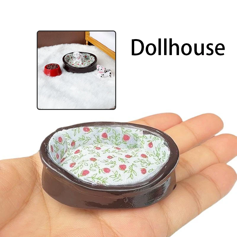 

1 шт. 1/12 масштаб кукольный домик миниатюрная гостиная сцена украшения моделирование маленькая цветочная собачья домика модель кровати для собак игрушка