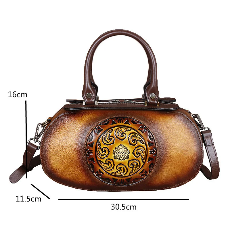 Motaora Womens Bag New Genuine Leather Handbag For Women Retro Embossed Chinese Style Crossbody Bag Soft Cowhide Luxury Bags