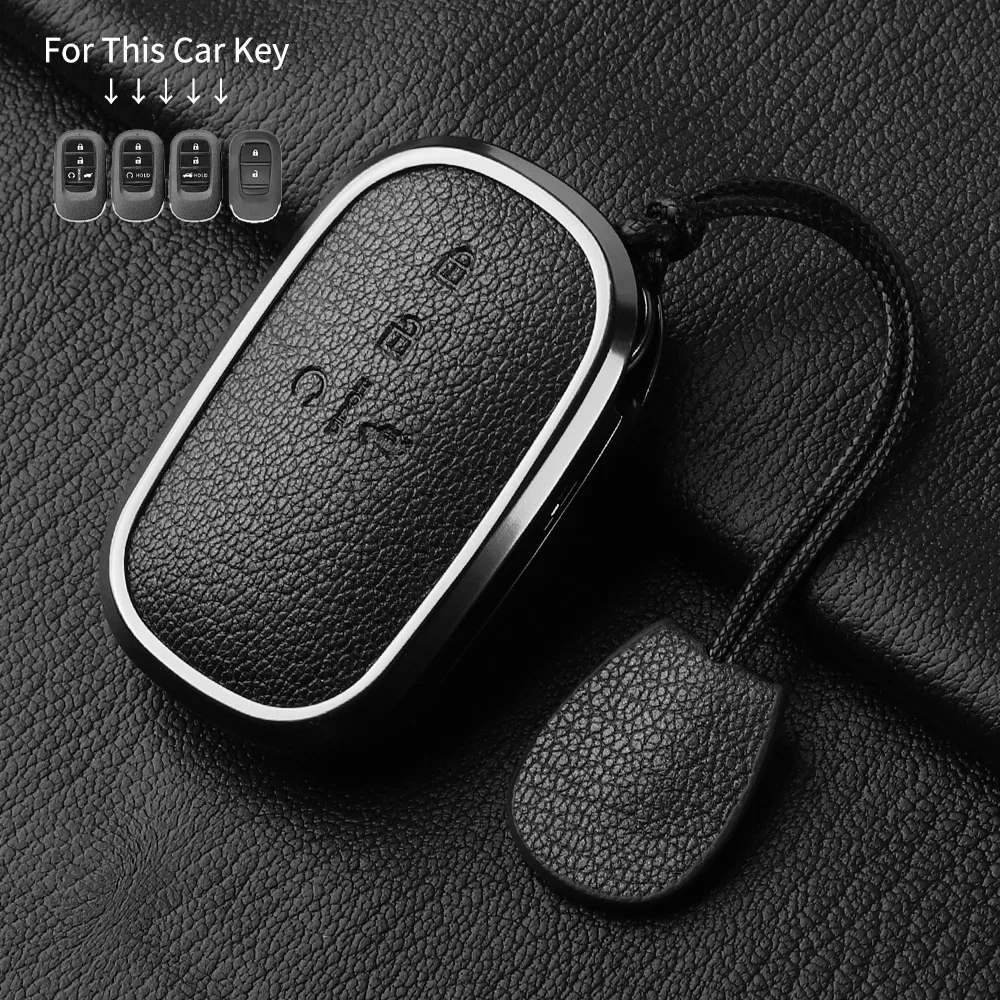 Metal and Leather Car Key Case Cover For Honda  Civic 11th 2022 for Honda 2022 2023 2024 Civic for Accord CR-V HR-V Pilot