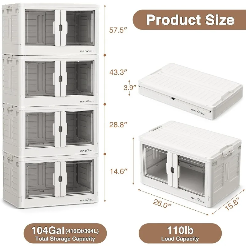 V7 Stackable Storage Bins, 104QT 26 Gal Closet Organizers and Storage with Doors