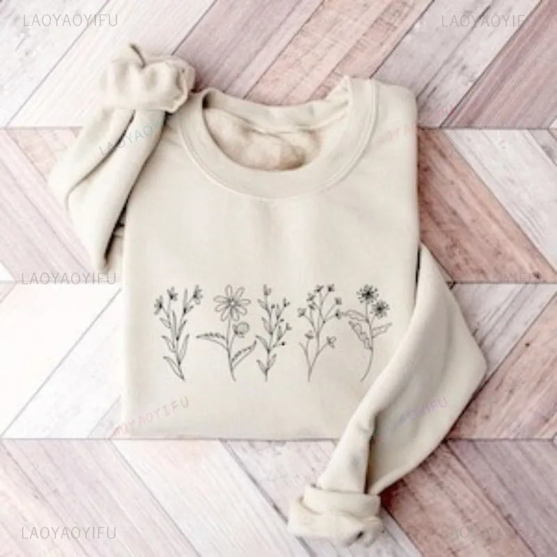 

Wildflowers Sweatshirt Flower Crewneck Hoodie Funny Floral Hoodie Women's Pullover Sweatshirt Simple Style Comfort Loose Tops