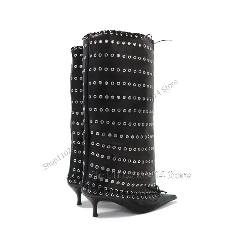 

Circle Design Black Bow Knot Pointed Toe Boots Slip On Women Shoes Thin High Heels Sexy Fashion Banquet 2025 Zapatos Para Mujere