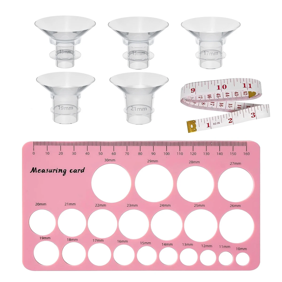 Flansch-Größen-Set 5-teilig 13/15/17/19/21mm Flanscheinsätze Kompatibel mit den Meisten 24mm Tragbaren Milchpumpen Essentielles Pumpen-Kit – Detail 1