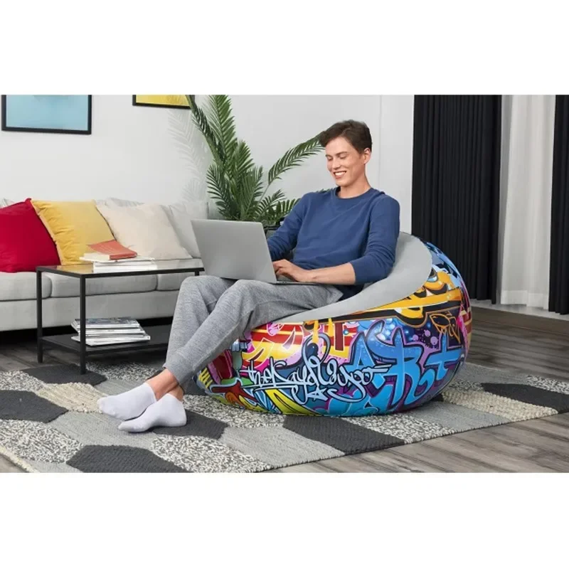 Modern Indoor Comfortable Inflatable Graffiti Air Chair Foldable Portable Sofa Furniture