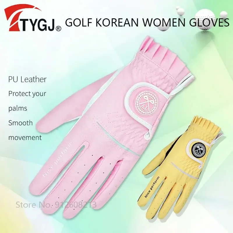 TTYGJ 1 Pair Lady Golf Gloves Women Left and Right Hand Breathable Golf Gloves Korean Style PU Sports Mittens Non-slip Granules