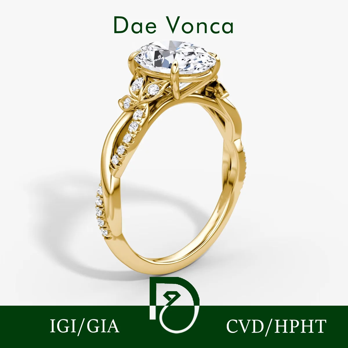 

Center Stone Oval Cut 9K/14K/18K Yellow Gold Lab Grown Diamond Ring Twisted Floral Shaped Lab Diamond Engagement Ring For Women
