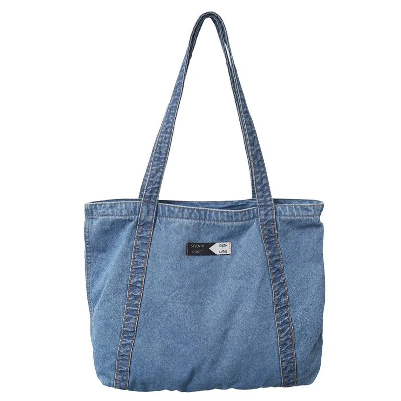 Denim Bags For Women 2022 Large Capacity Shoulder Bag College Student Female Handbags Jeans Big Shoppers Eco Bag Foldable Casual