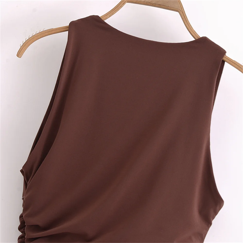 PB&ZA2024 Summer New Women's Fashion and Elegance Slim Fit Versatile Cutting Shoulder Strap Hollow Design V-neck Dress