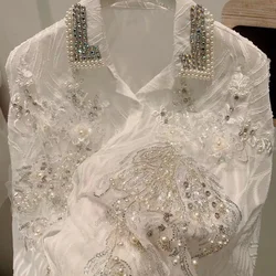 Luxury Diamonds Sequined Embroidery Blouses Shirts Women 2024 Spring New Long Sleeve Shirts Fashion Causal Tops Camisas De Mujer