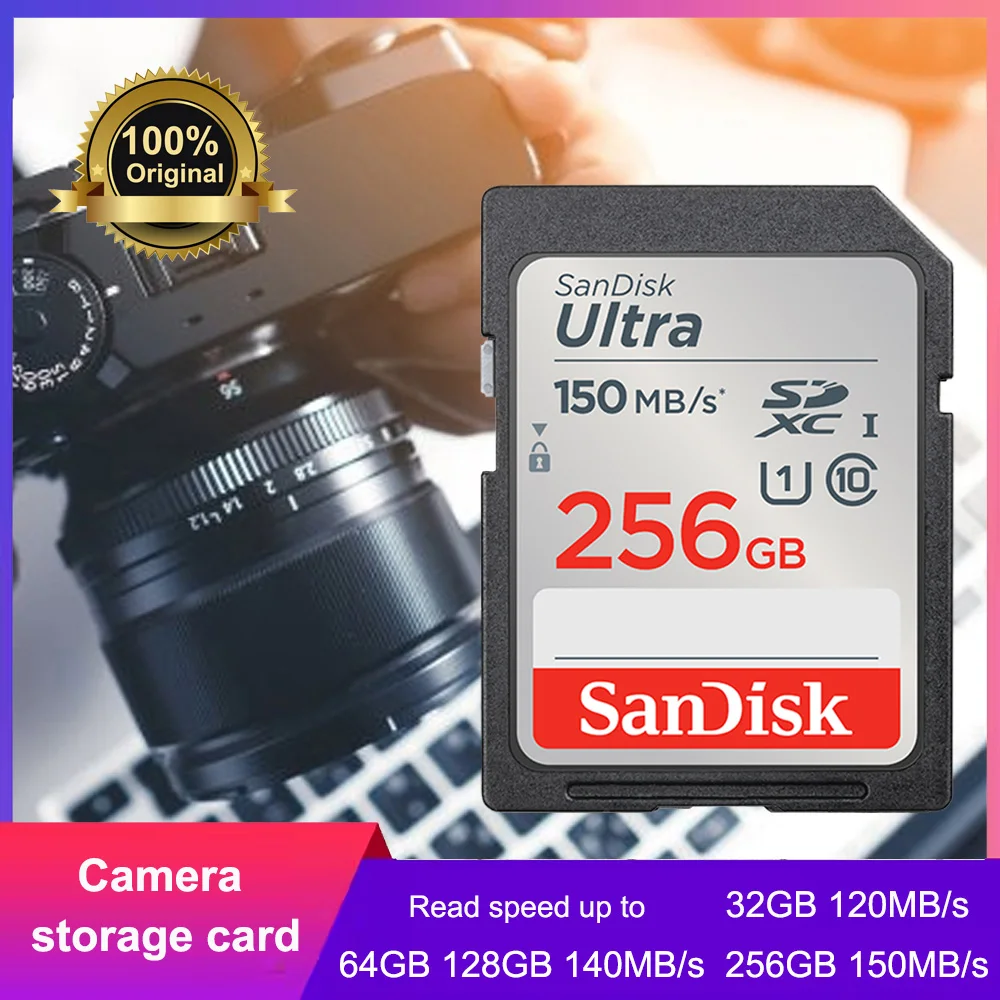 Tarjeta Ultra SD SanDisk, tarjeta SDHC UHS-I C10 de 32GB, tarjeta SD de 64GB, 128GB, tarjeta de memoria de 256GB de hasta 150 MB/s, tarjeta Flash para cámara de vídeo HD