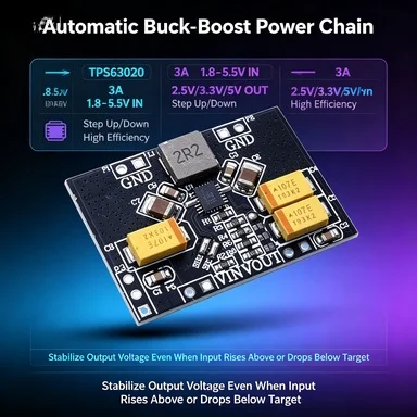 TPS63020 Low Ripple DC-DC Buck-Boost Module, 1.8-5.5V Input 3.3V/5V Output 3A for Li-ion Battery