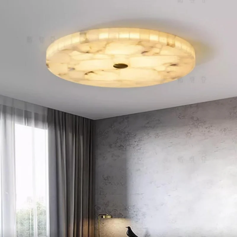 Spanish All Copper Marble Bedroom Ceiling Light Post-modern Splicing Simple Luxury Room Study Circular Light Fixture