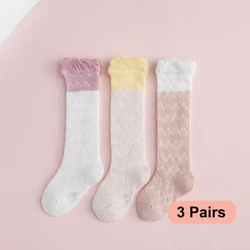 3Pairs/lot 0-2Y Baby Socks Summer Cotton Color Patchwork Kids Stockings Girls Mesh Cute Socks