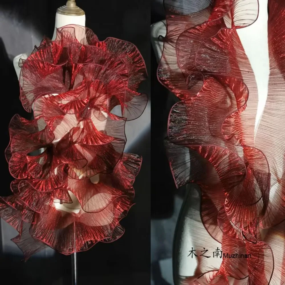 2025 1 ヤードグラデーションレース生地 DIY 透明プリーツレースリボン 15 センチメートル幅オーガンザ生地パッチワーク装飾