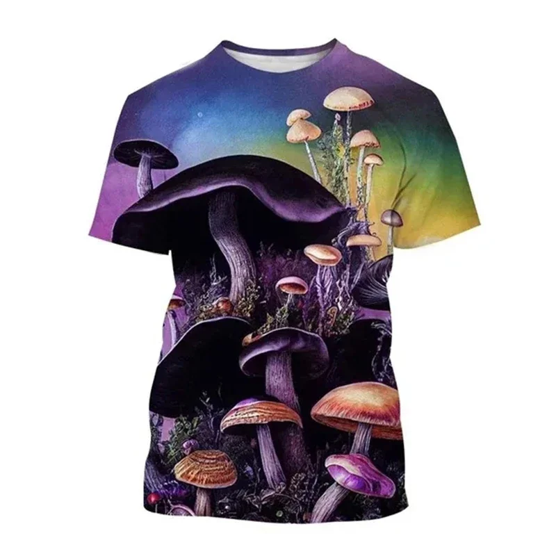 Summer Men\'s Casual T Shirts 3d Print T-shirt Art Design Colorful Mushroom Print T-shirts For Men Short Sleeve Streetwear Tops