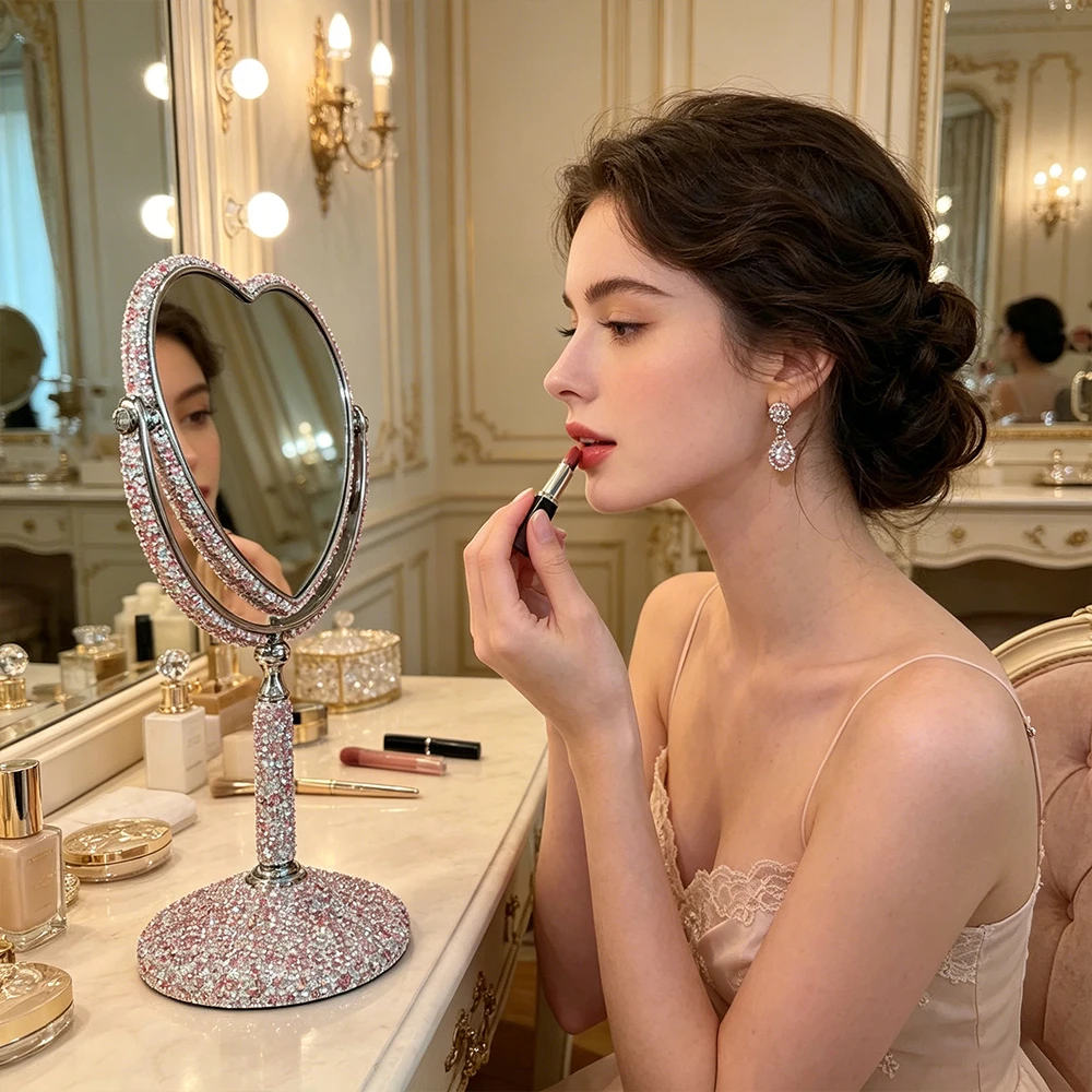 Luxury Diamond Makeup Mirror &and Non-Diamond Version 360° Swivel HD Vanity 2X Mirror For Dressing Table