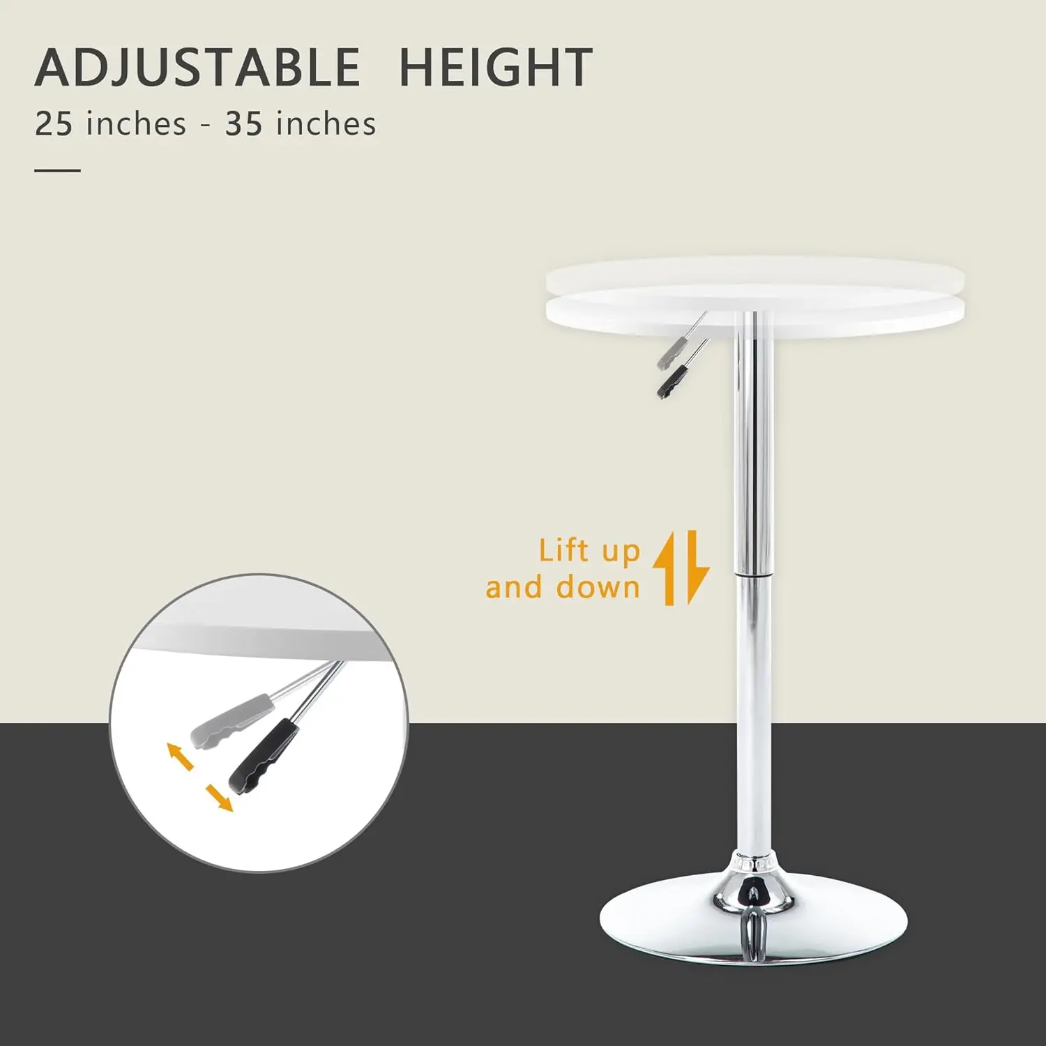 Round Pub Table, Height Adjustable 360 Swivel Bar Table 25-35 Inches, White