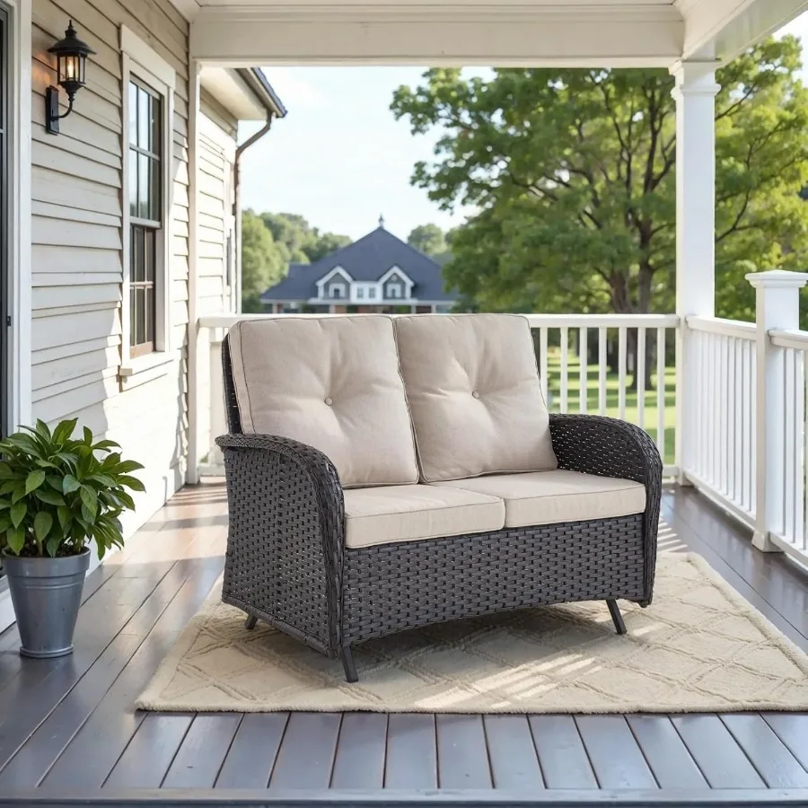 

Belord Outdoor Glider Bench Patio Loveseat for Balcony Deck Backyard 500 Lbs Weight Capacity 2 Seater Wicker Sofa with Removabl