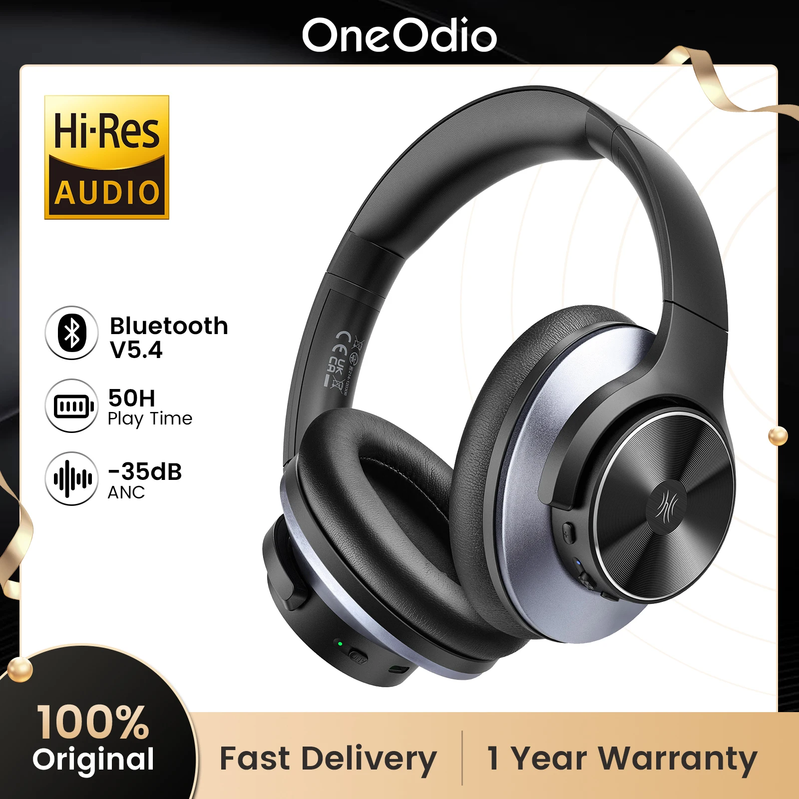 cuffie bluetooth Oneodio A10 cuffie ibride con cancellazione attiva del rumore Bluetooth con Audio Hi-Res sopra l\'orecchio cuffie Wireless ANC con