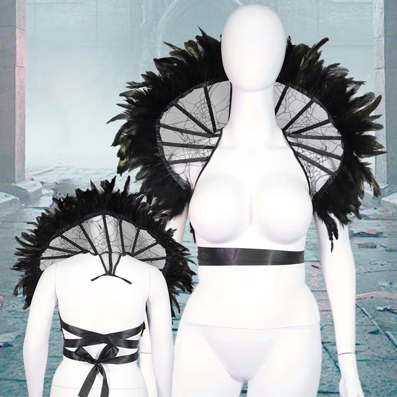 

Women Gothic Retro Lace Boned Stand Collar Capes Halloween Witch Vampire Cosplay Accessories Medieval Masquerade Dress Up Props