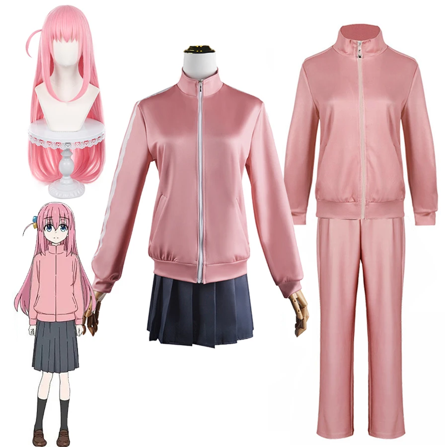 

Anime Cosplay Bocchi The Rock Gotou Hitori Cosplay Costume JK Uniform Skirt Pink Sportswear Suit Wig Women Halloween Costumes