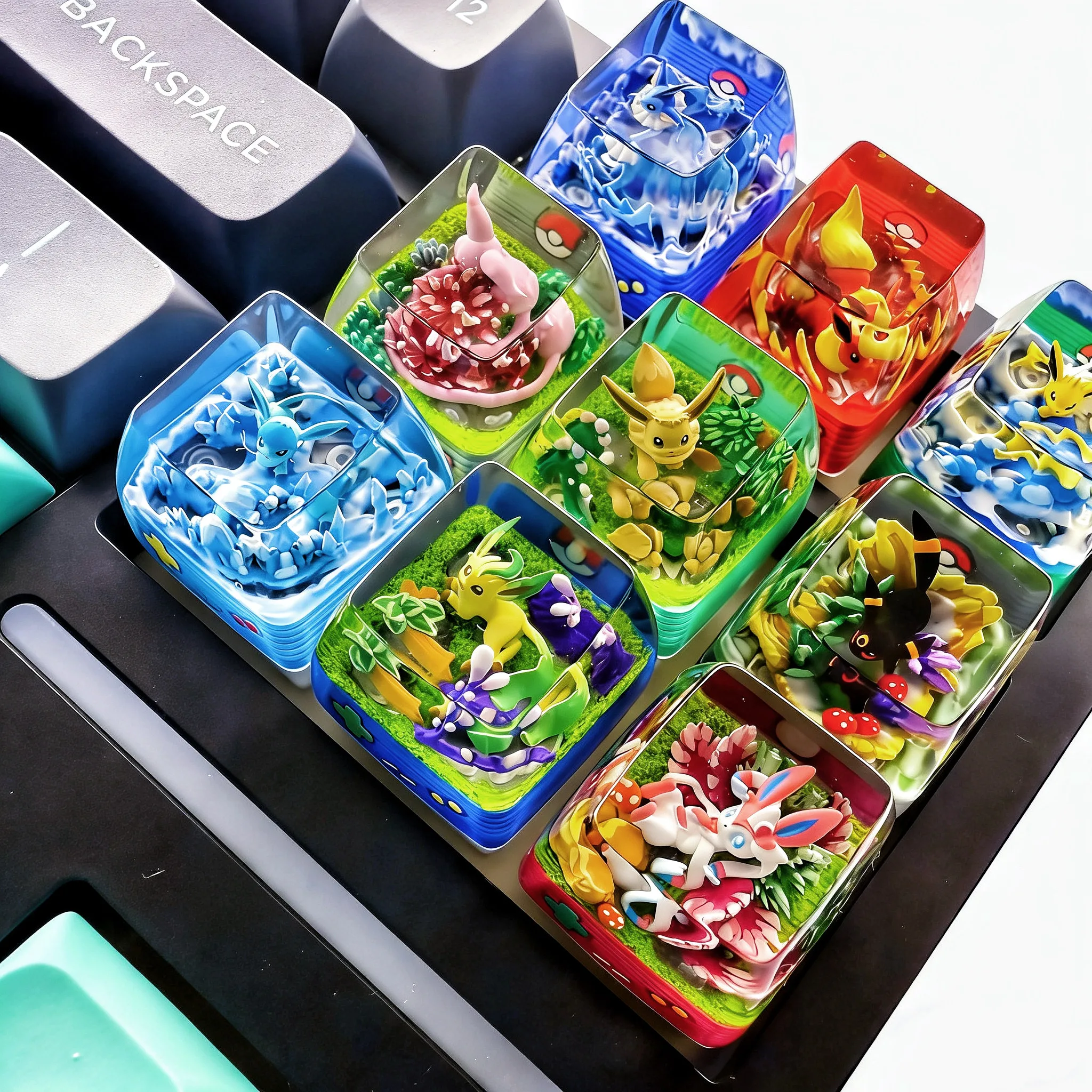 pokemon-eeveelution-handmade-artisan-resin-keycaps-backlit-sa-profile-for-mechanical-keyboards-gaming-enthusiasts-collectors