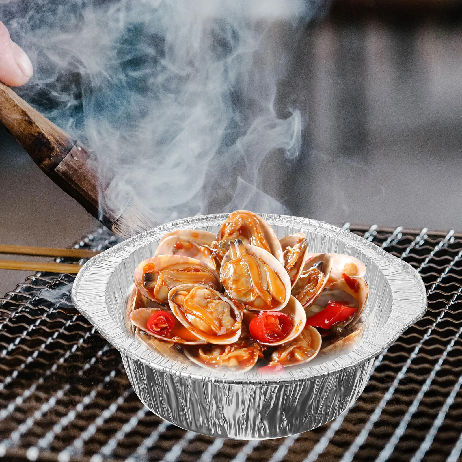 

5 set Portable Barbecue Pots Tin Foil Food Pans Thickened Camping Cake Trays Multi-Use Foil Bakeware Stackable Aluminum Grill