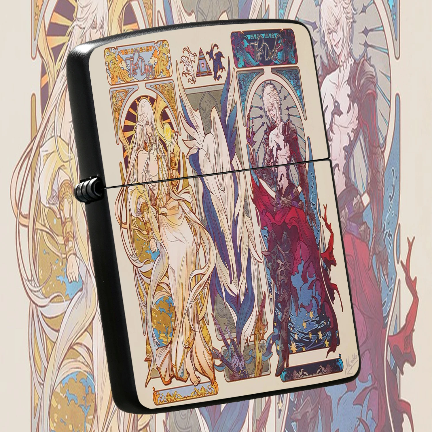Anime The Dawn The Dusk Twin Characters Art Nouveau Mucha Style Printed  Collectible Trendy Peripheral For Daily Use Desktop Display Festival Gift For Anime Fans A fun and humorous lighter
