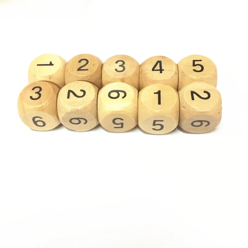 20pcs/set Wood Point Digital Dice 16mm Dice Set Wooden Cubes Round Coener Number Dice For Kid Toys Board Games DIY