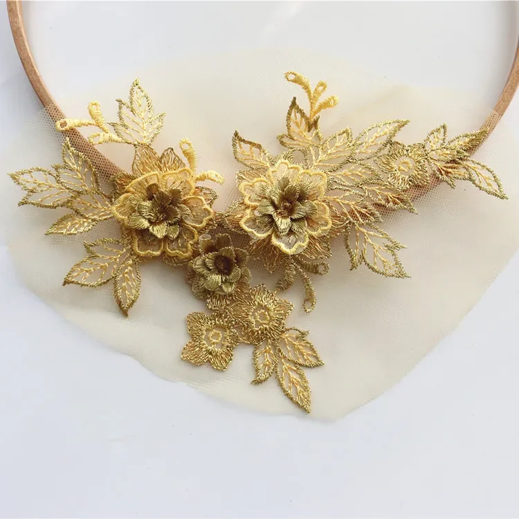 5 أزواج-1 زوج. فستان الزفاف ثلاثية الأبعاد الدانتيل زين DIY بها بنفسك الحرفية زهرة التصحيح الملابس المواد المساعدة الذهب الأزرق زهرة 14.5*19 سنتيمتر